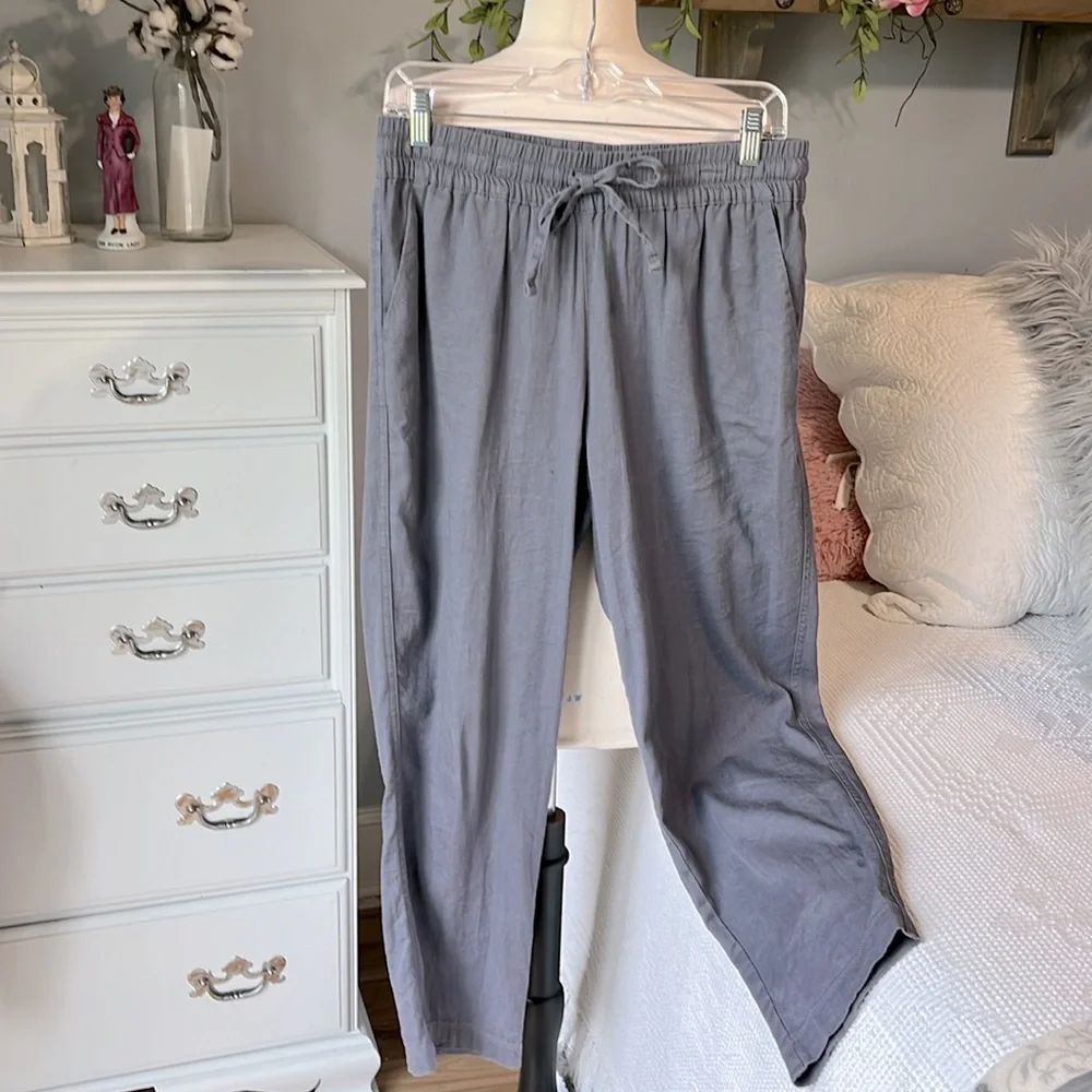 Linen Pants 32 Degrees Cool Elastic Drawstring Lightweight Gray Womens Small